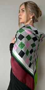 TIDINGS BURGANDY & Green "Me & You " Large Silk Statement Scarf