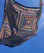 TIDINGS " Amazing " Black / Navy Multicoloured Geometric Strip Large Statement Silk Scarf