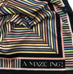 TIDINGS " Amazing " Black / Navy Multicoloured Geometric Strip Large Statement Silk Scarf