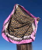 TIDINGS Pink Leopard Print Femme & Fierce Large Statement Silk Scarf