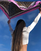 TIDINGS Pink Leopard Print Femme & Fierce Large Statement Silk Scarf