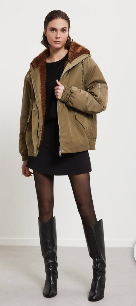 Otto'dame Khaki Green Oversized Bomber Jacket with hood