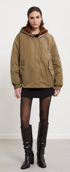 Otto'dame Khaki Green Oversized Bomber Jacket with hood