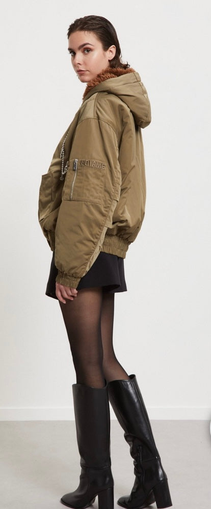 Otto'dame Khaki Green Oversized Bomber Jacket with hood