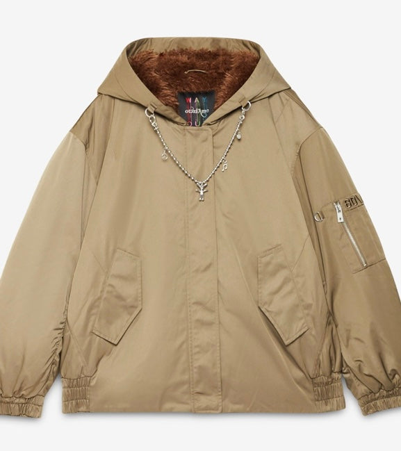 Otto'dame Khaki Green Oversized Bomber Jacket with hood