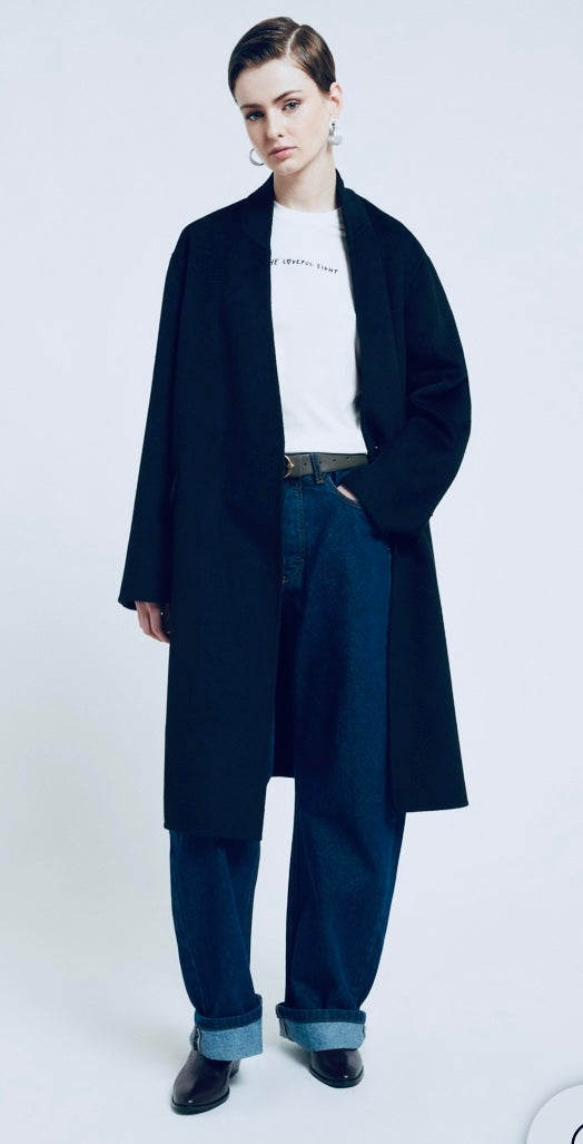 Otto'dame Navy Wool Blend Midi Coat