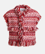 Essentiel Antwerp Burgandy / Red / White Fringed Boucle Gilet Jacket