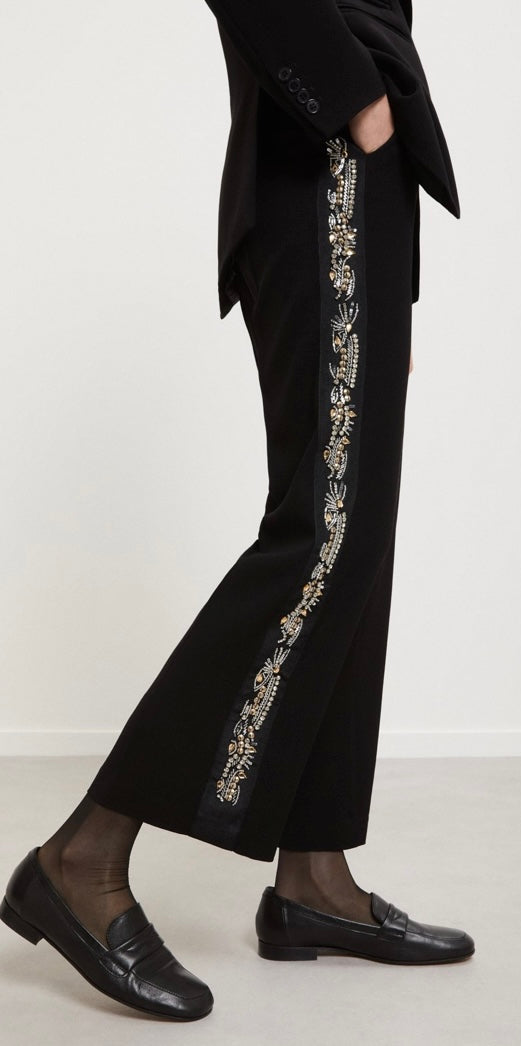 Ottod'Ame Black Tuxedo Trousers with Crystal Trim