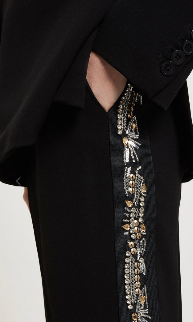 Ottod'Ame Black Tuxedo Trousers with Crystal Trim