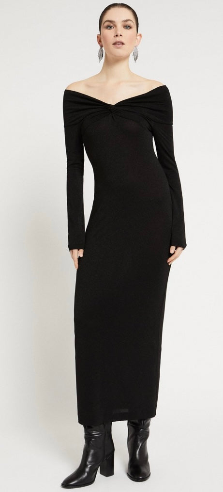 Ottod'Ame Black Lurex Off-Shoulder Long Dress