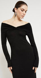 Ottod'Ame Black Lurex Off-Shoulder Long Dress