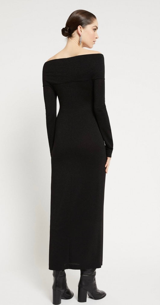Ottod'Ame Black Lurex Off-Shoulder Long Dress