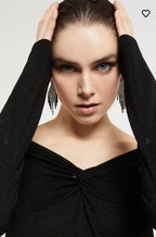 Ottod'Ame Black Lurex Off-Shoulder Long Dress