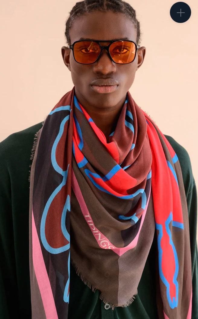 TIDINGS Bordeaux Red  "Bloom, Bloom, Bloom " Extra Large Model Scarf