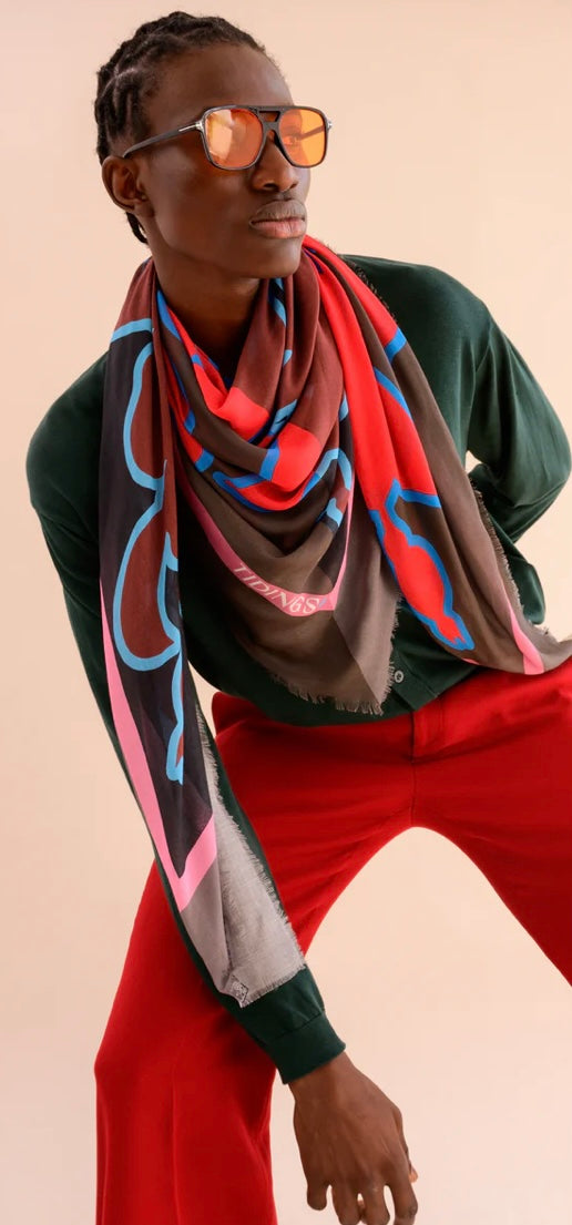 TIDINGS Bordeaux Red  "Bloom, Bloom, Bloom " Extra Large Model Scarf