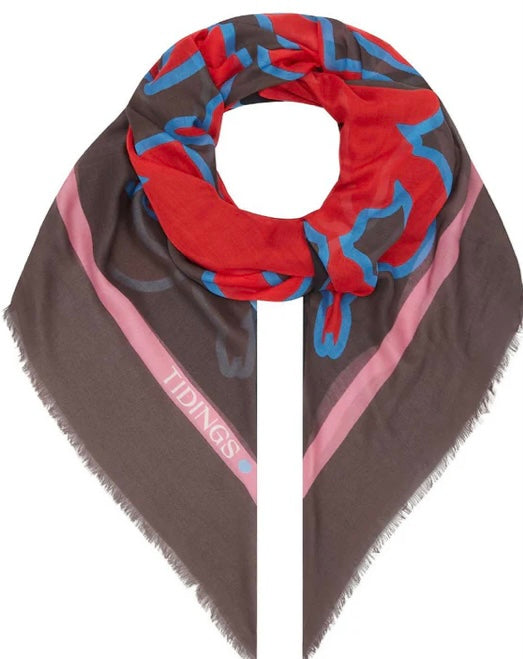 TIDINGS Bordeaux Red  "Bloom, Bloom, Bloom " Extra Large Model Scarf