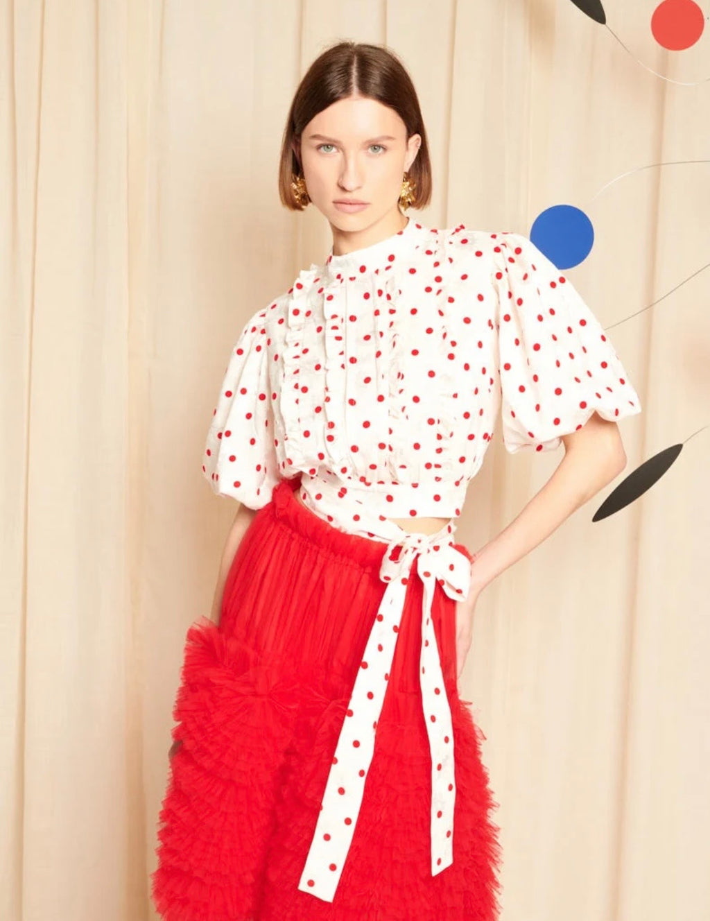 DREAM Sister Jane PROVENCE White & Red Polka Dot Ruffle Top