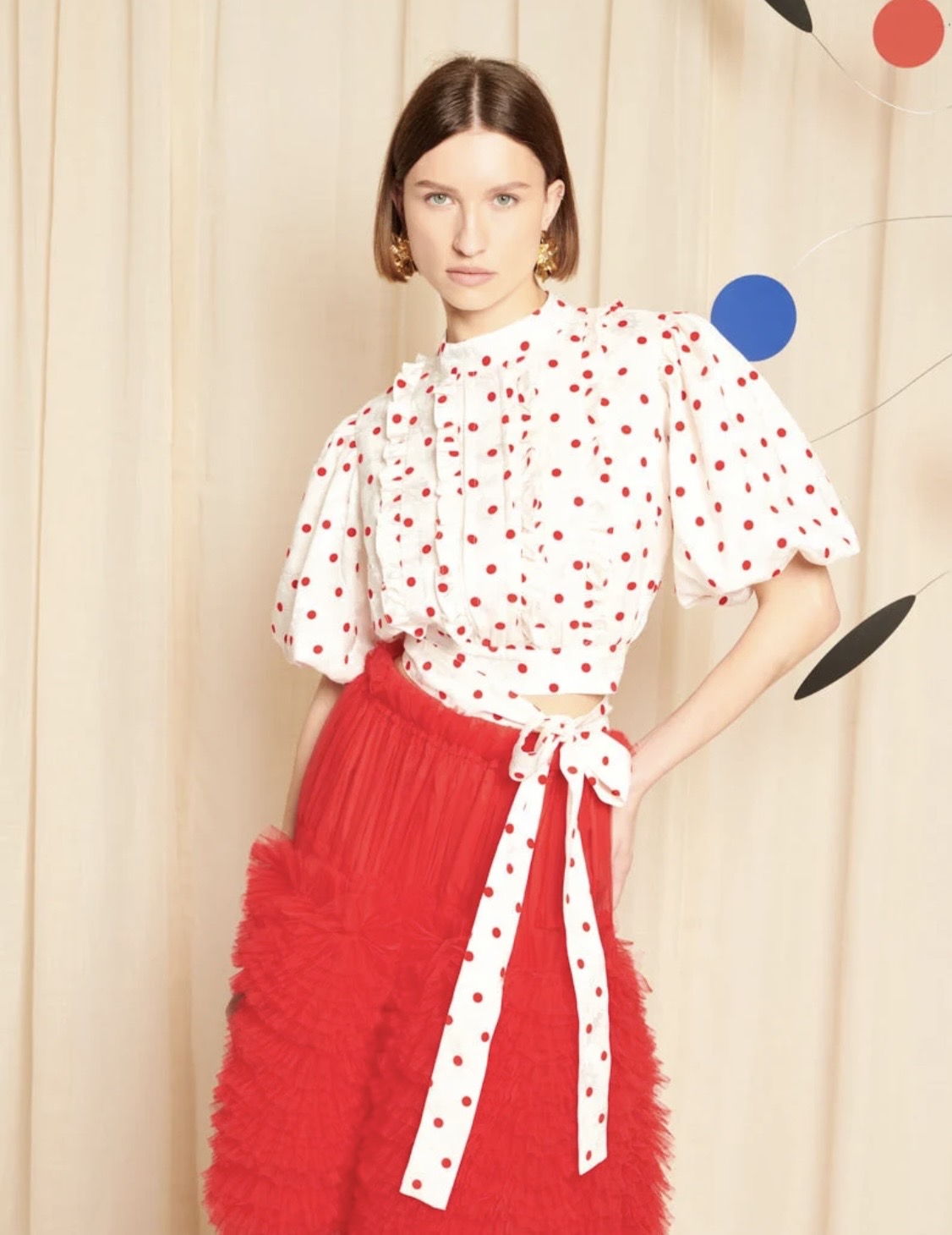 DREAM Sister Jane PROVENCE White & Red Polka Dot Ruffle Top
