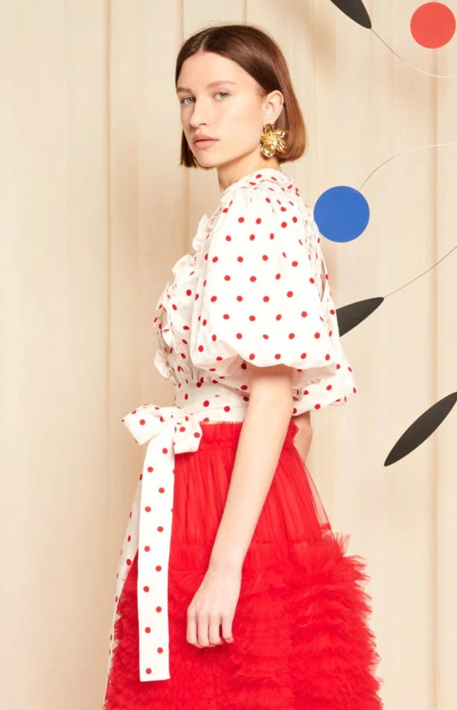 DREAM Sister Jane PROVENCE White & Red Polka Dot Ruffle Top