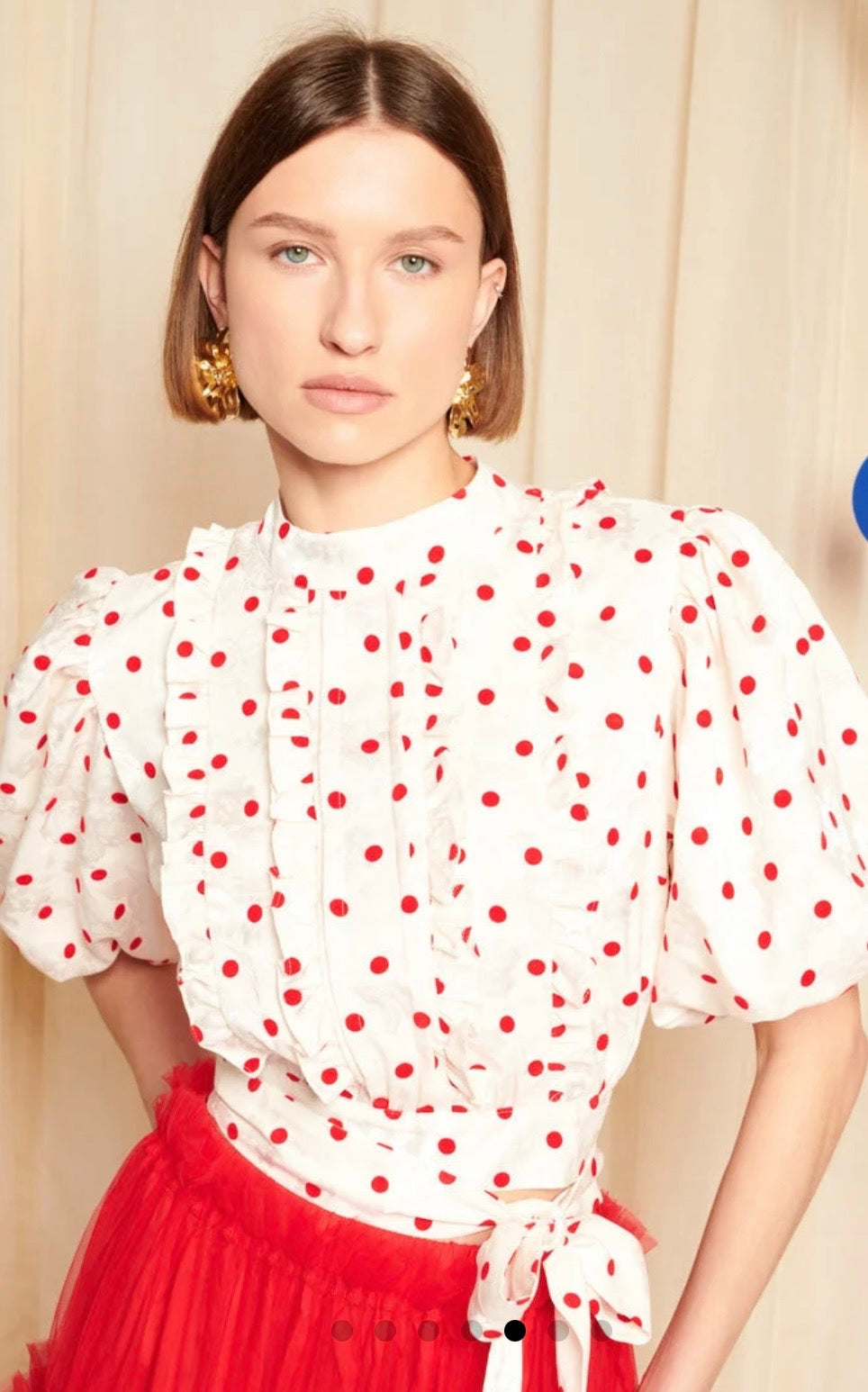 DREAM Sister Jane PROVENCE White & Red Polka Dot Ruffle Top