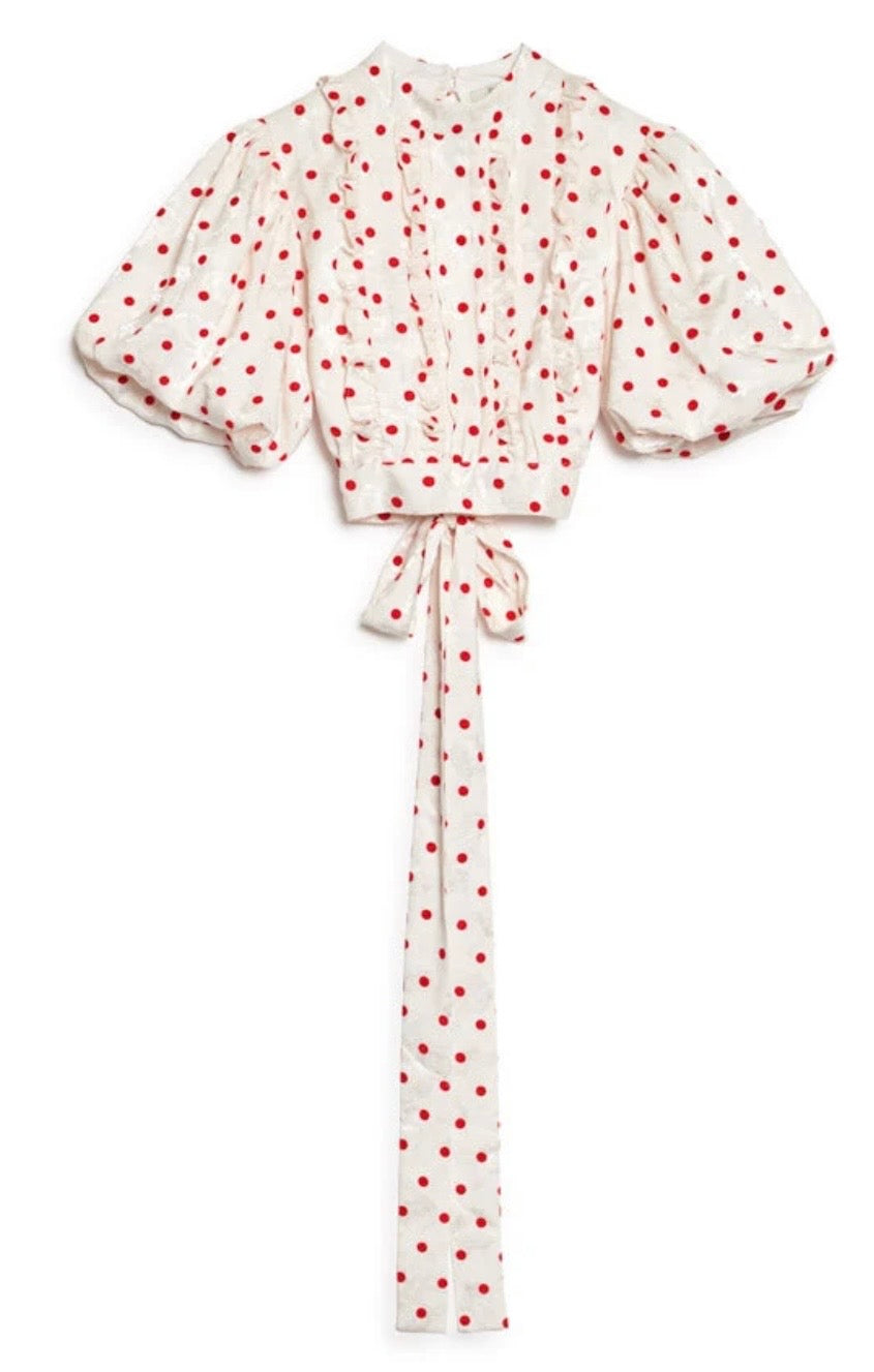 DREAM Sister Jane PROVENCE White & Red Polka Dot Ruffle Top