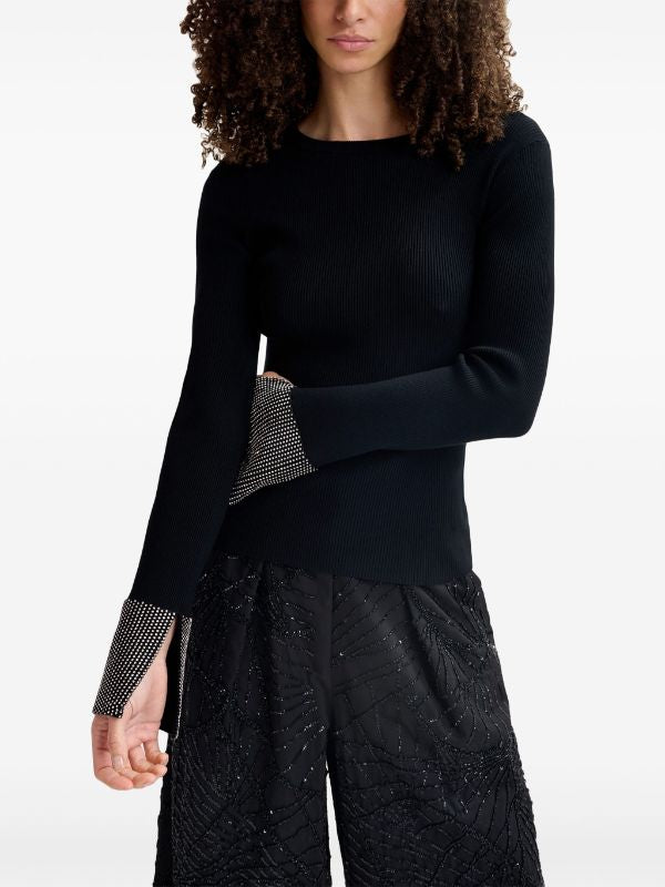 Essentiel Antwerp Rib-Knit black jumper with crystal embellished cuff
