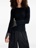 Essentiel Antwerp Rib-Knit black jumper with crystal embellished cuff