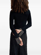 Essentiel Antwerp Rib-Knit black jumper with crystal embellished cuff