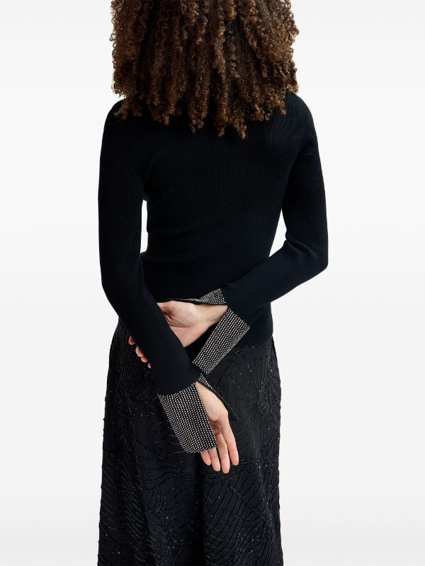 Essentiel Antwerp Rib-Knit black jumper with crystal embellished cuff