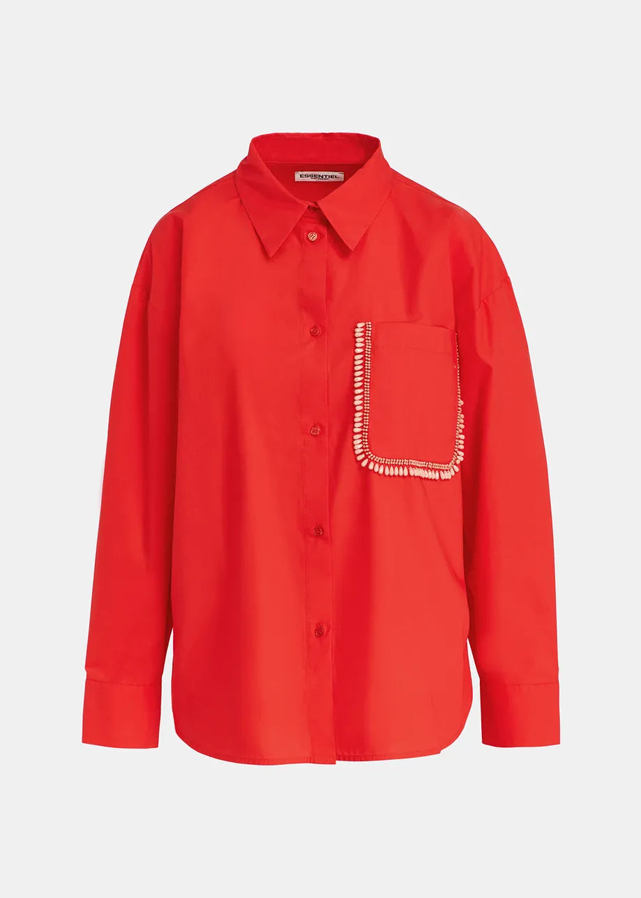 Essentiel Antwerp Red Cotton shirt with beaded embroidery