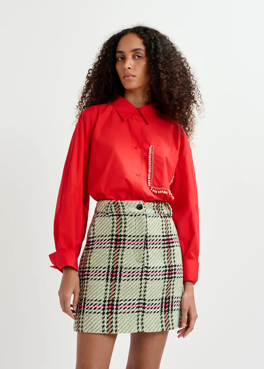 Essentiel Antwerp Red Cotton shirt with beaded embroidery