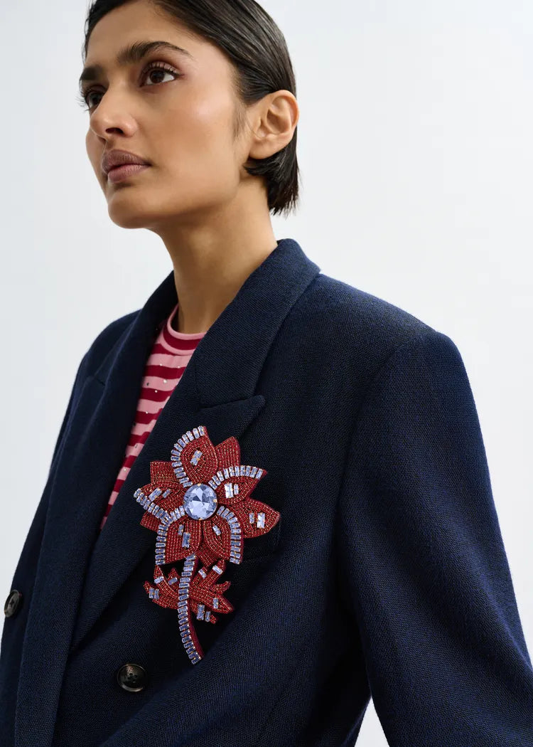 Essentiel Antwerp Burgundy & Blue Flower Brooch