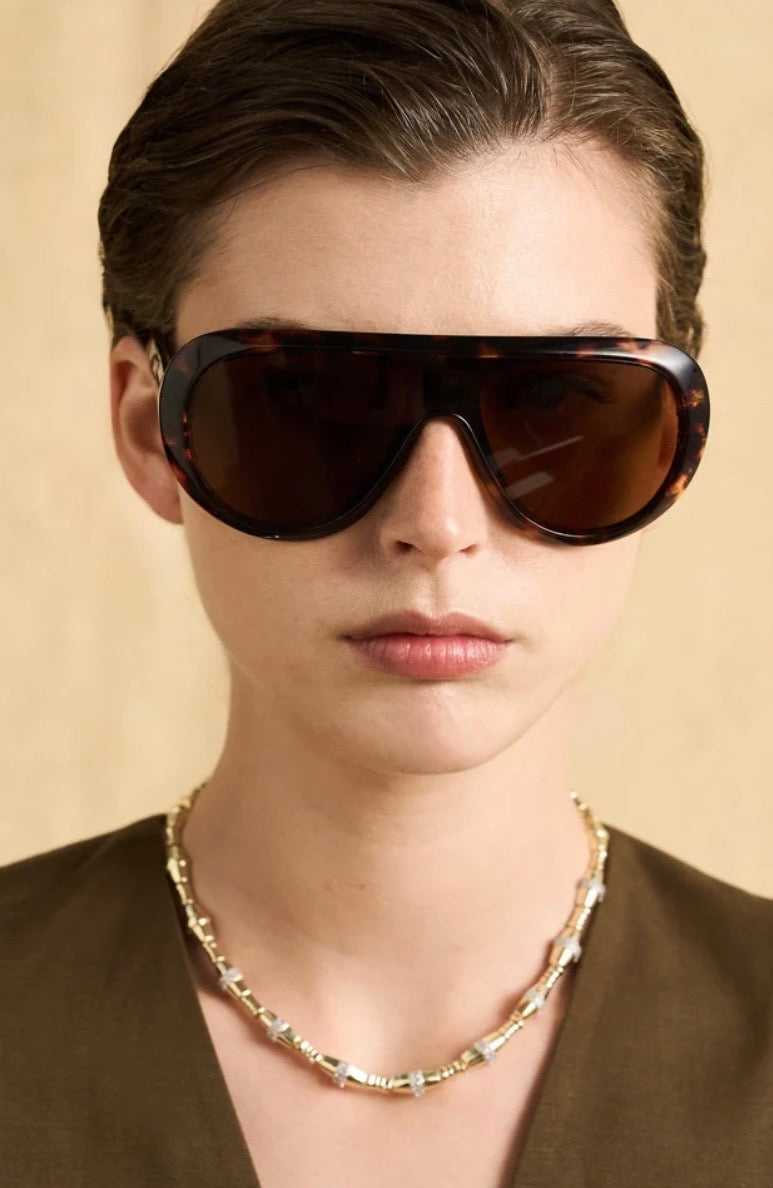 NALI Tortoiseshell Oversized Wraparound Sunglasses