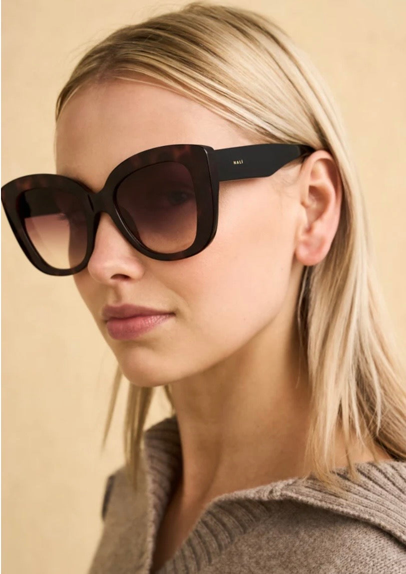 NALI Brown Tortoiseshell Oversized Butterfly Sunglasses with Pink Lenses