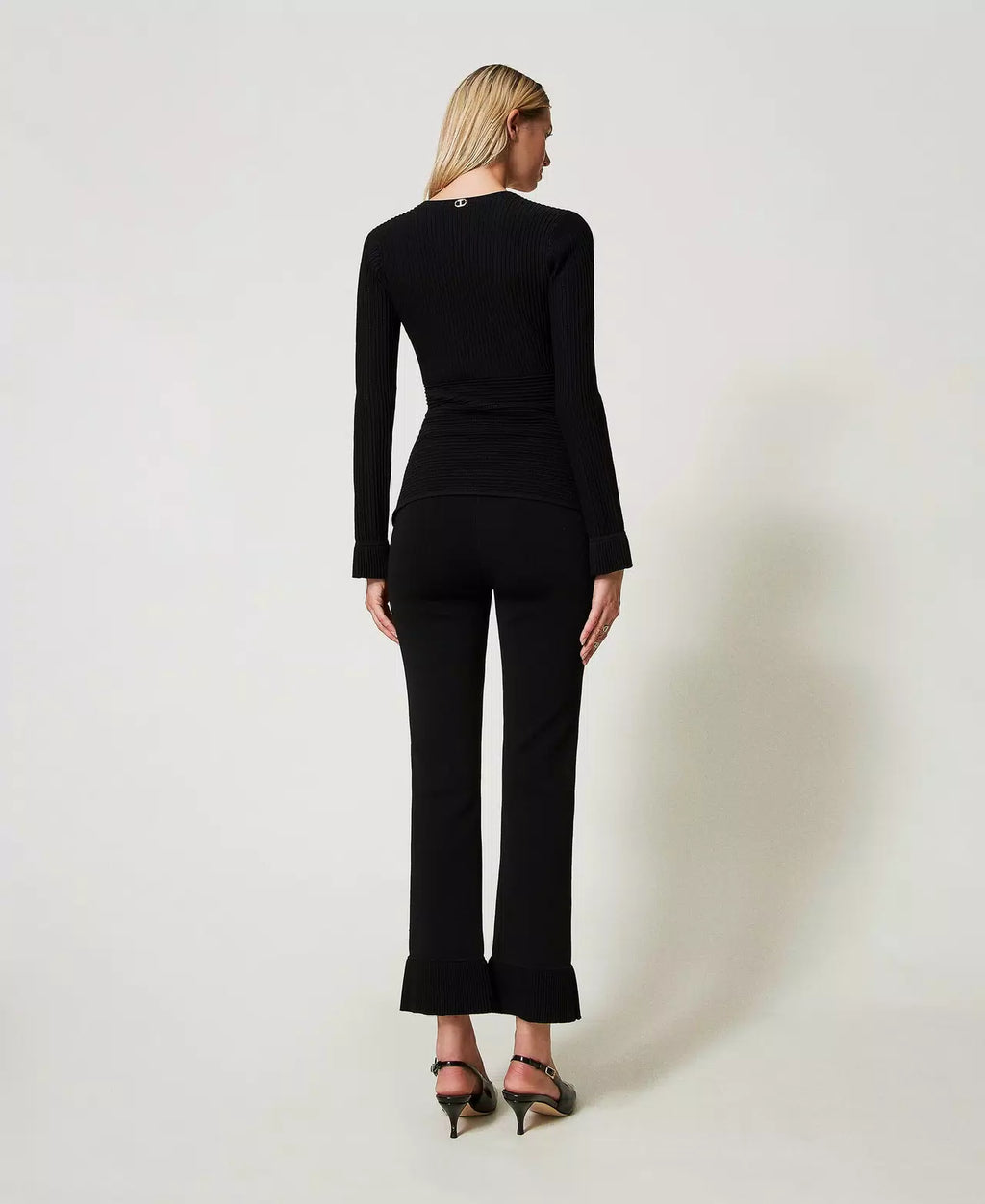 Twinset Milano Black Flared Knit Trousers
