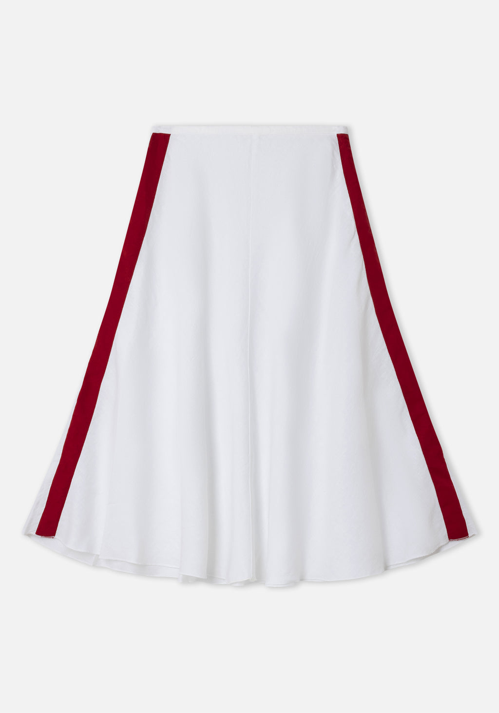 Dr. Bloom White Linen A-Line Skirt w Red Trim