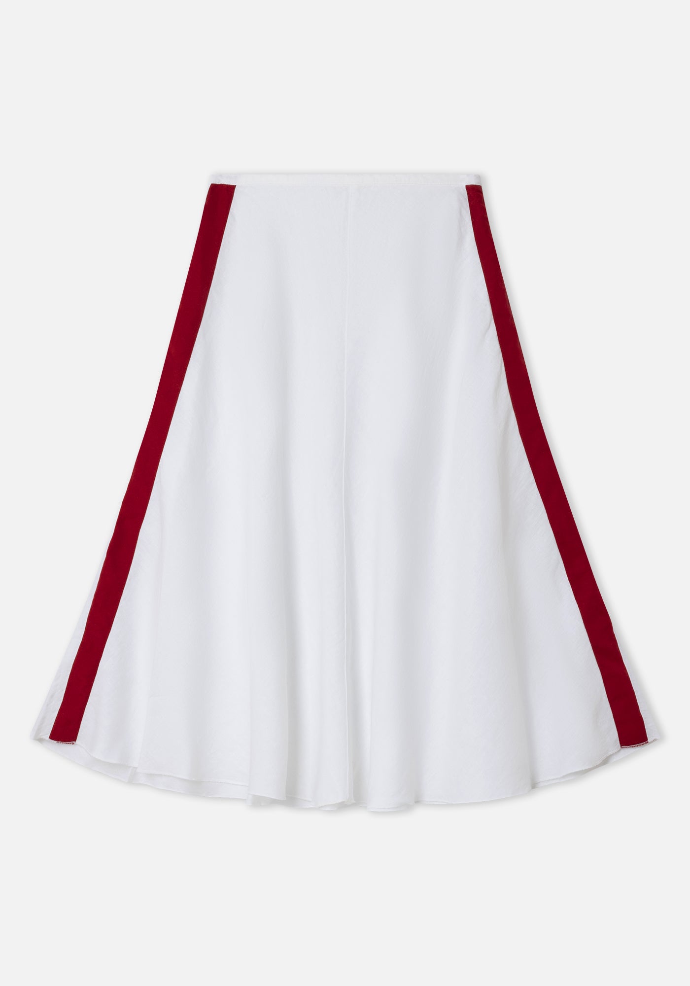 Dr. Bloom White Linen A-Line Skirt w Red Trim