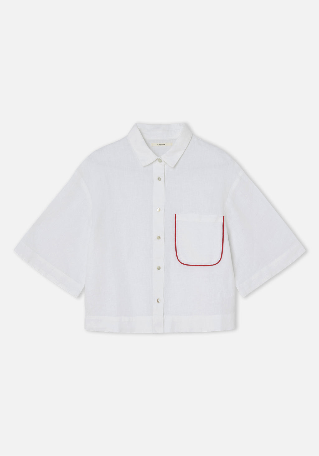 Dr. Bloom White Linen Boxy Shirt w Red Trim Pocket