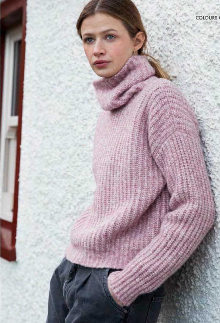 Fisherman Out of Ireland Pink Ribbed Alpaca Wool Polo Neck