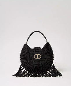 Twinset Milano black crochet hobo bag