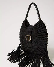 Load image into Gallery viewer, Twinset Milano black crochet hobo bag
