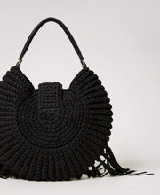 Load image into Gallery viewer, Twinset Milano black crochet hobo bag
