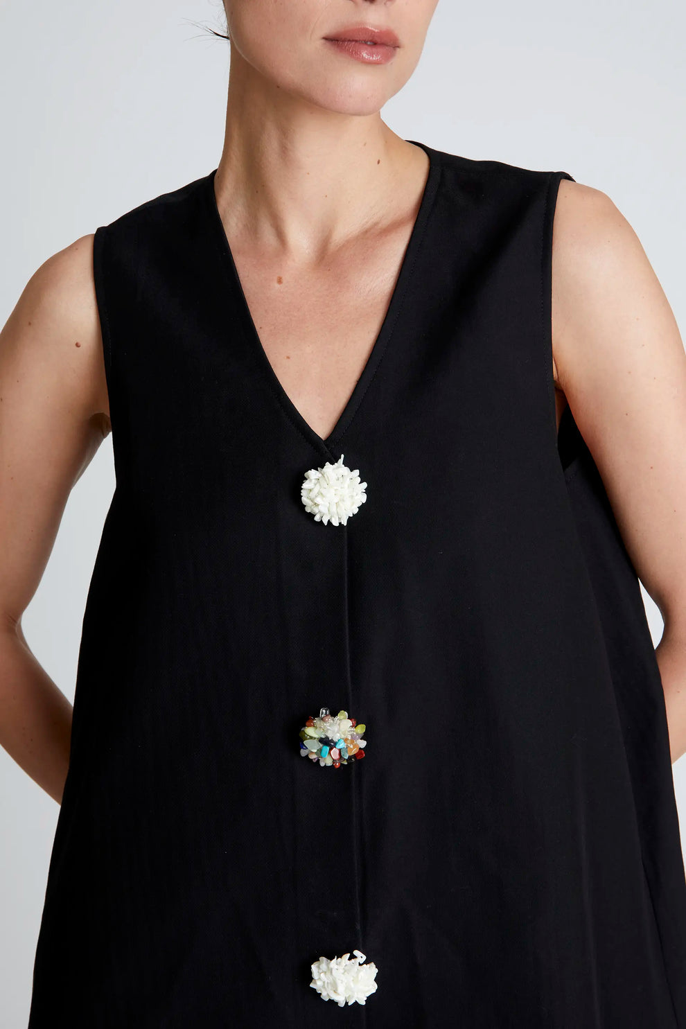 Compañia Fantastica Black Dress with Beaded Button detail