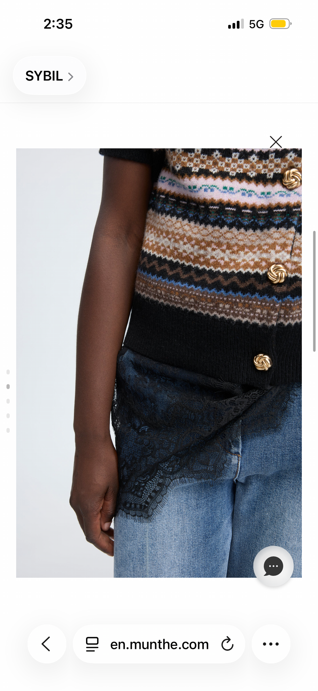 MUNTHE Red Grey Blue Short Sleeve Wool Blend Fair isle Cardigan