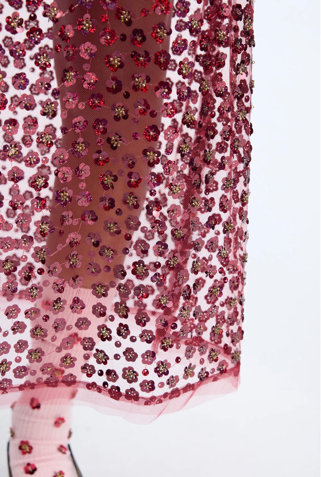 MUNTHE Red Floral Sequin Sheer Dress