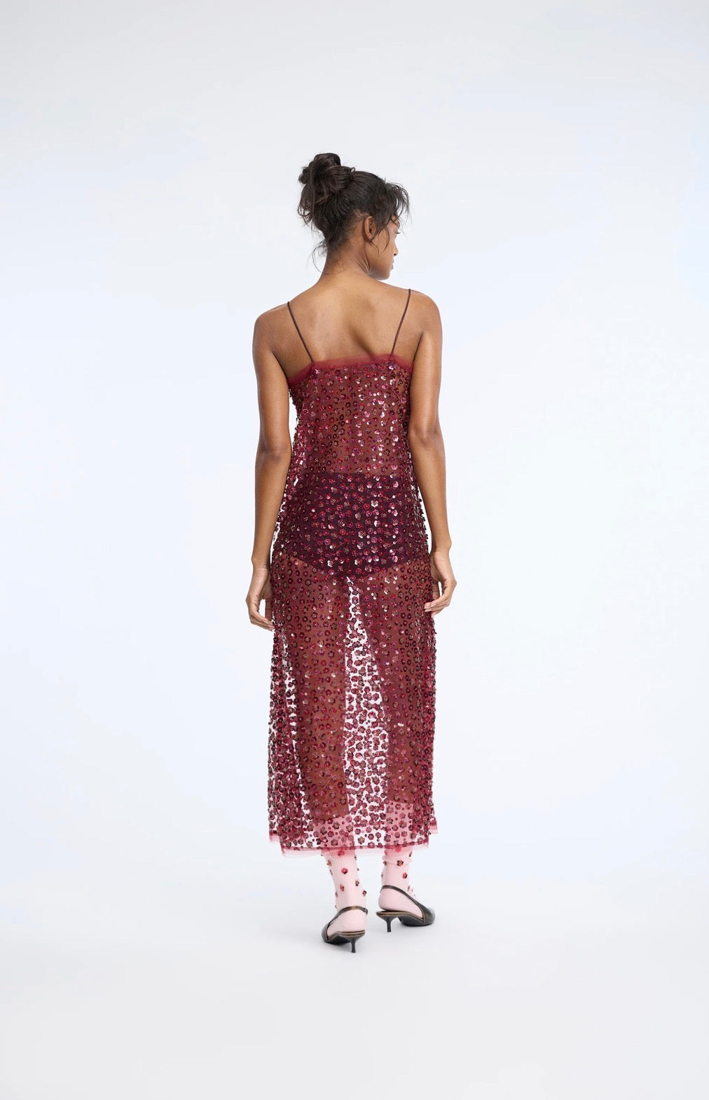 MUNTHE Red Floral Sequin Sheer Dress
