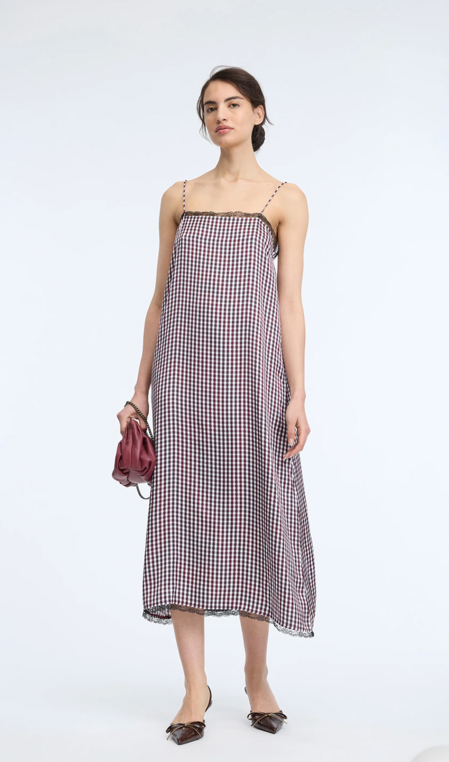 MUNTHE Red Check Slip Dress
