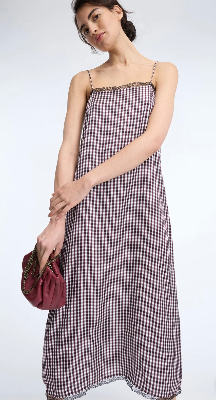 MUNTHE Red Check Slip Dress