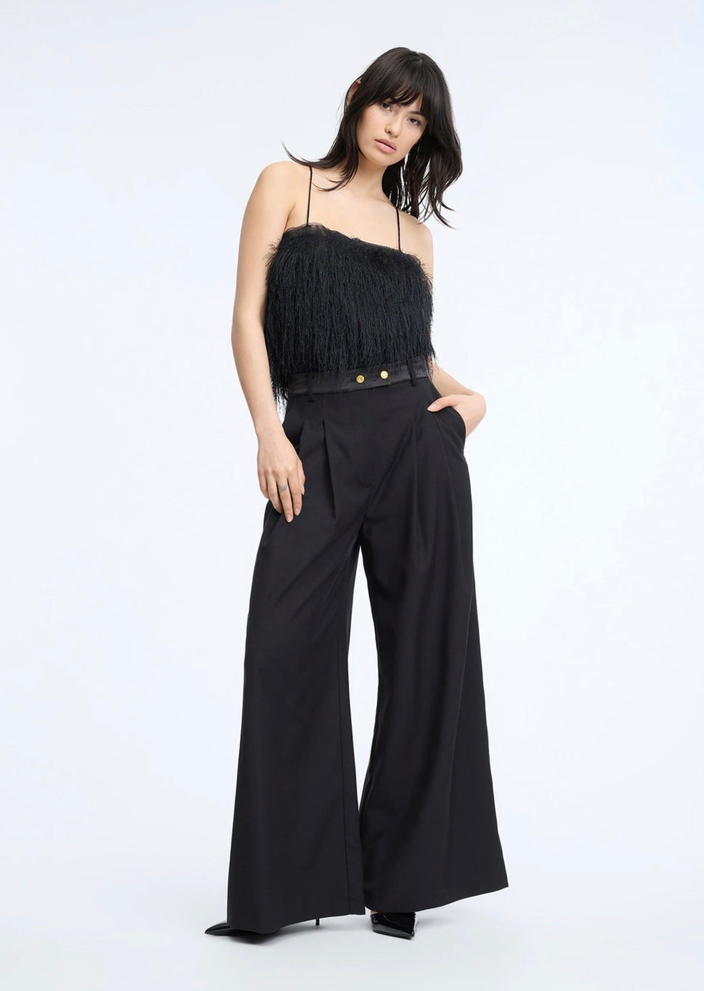MUNTHE Black Wide Leg Tuxedo Style Trousers