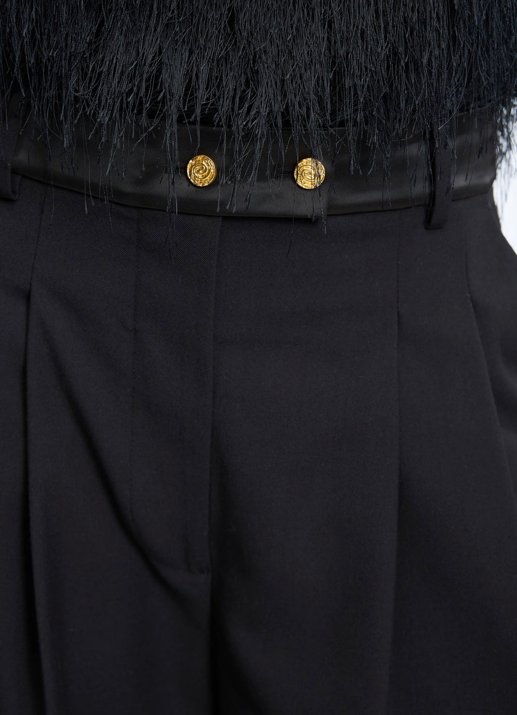 MUNTHE Black Wide Leg Tuxedo Style Trousers
